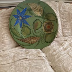 Vintage Authentic Mexican Hand Made and Painted 21” Clay Wall Art Piece Beautiful J