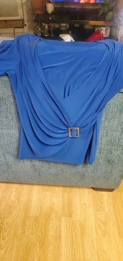 Blue Draped Top with Buckle Detail