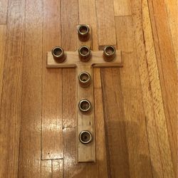 Handmade Cross Candle Holder Wood 9x15