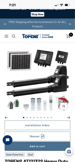 TOPENS AT12132S Dual Swing Gate Opener Kit