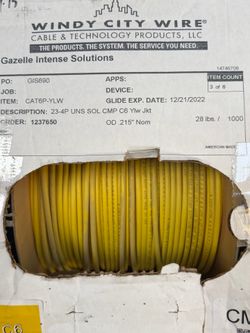 Windy City Wire CAT6 CMP Plenum Ethernet Cable – Yellow – 1000 Ft Box