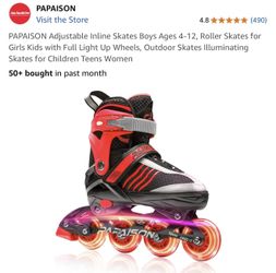 PAPAISON Adjustable Inline Skates Boys Ages 4-12, Roller Skates for Girls Kids with Full Light Up Wheels, Outdoor Skates Illuminating Skates for Child