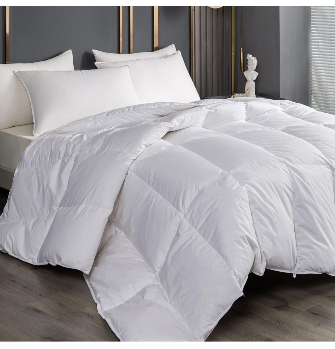 King Size Cooling White Goose Down Duvet Insert 800 FP Goose Feather Quilt Noiseless All Season Hotel Down Bedding Comforter with 600 TC Cotton Cover