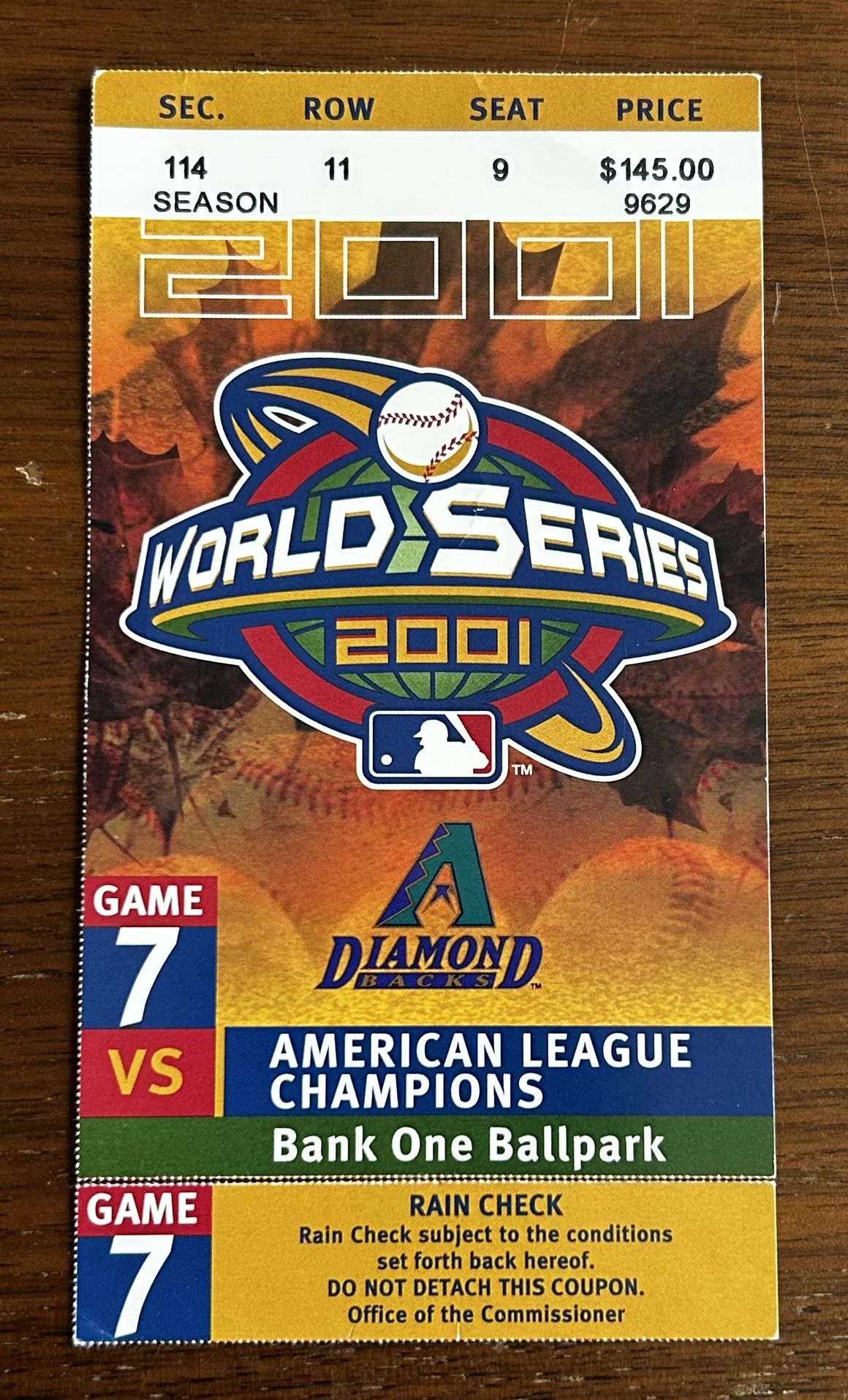 2001 World Series Game 7 Ticket