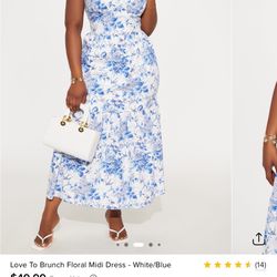 Love To Brunch Floral Midi Dress - White/Blue