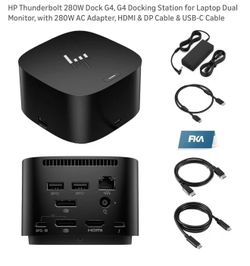 HP Thunderbolt Dock 280W G4 with Combo Cable and Dockztorm Hub, Thunderbolt 4, 5 USB, HDMI, Used