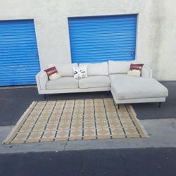 Light Gray Sectional couch with rug