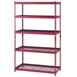 5-Shelf Metal Heavy-Duty Adjustable Garage Storage Shelving Unit in Red From Home Depot (48 in. W x 78 in. H x 24 in. D)