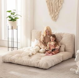 Cream Floor Cushion Sofa with Back Support