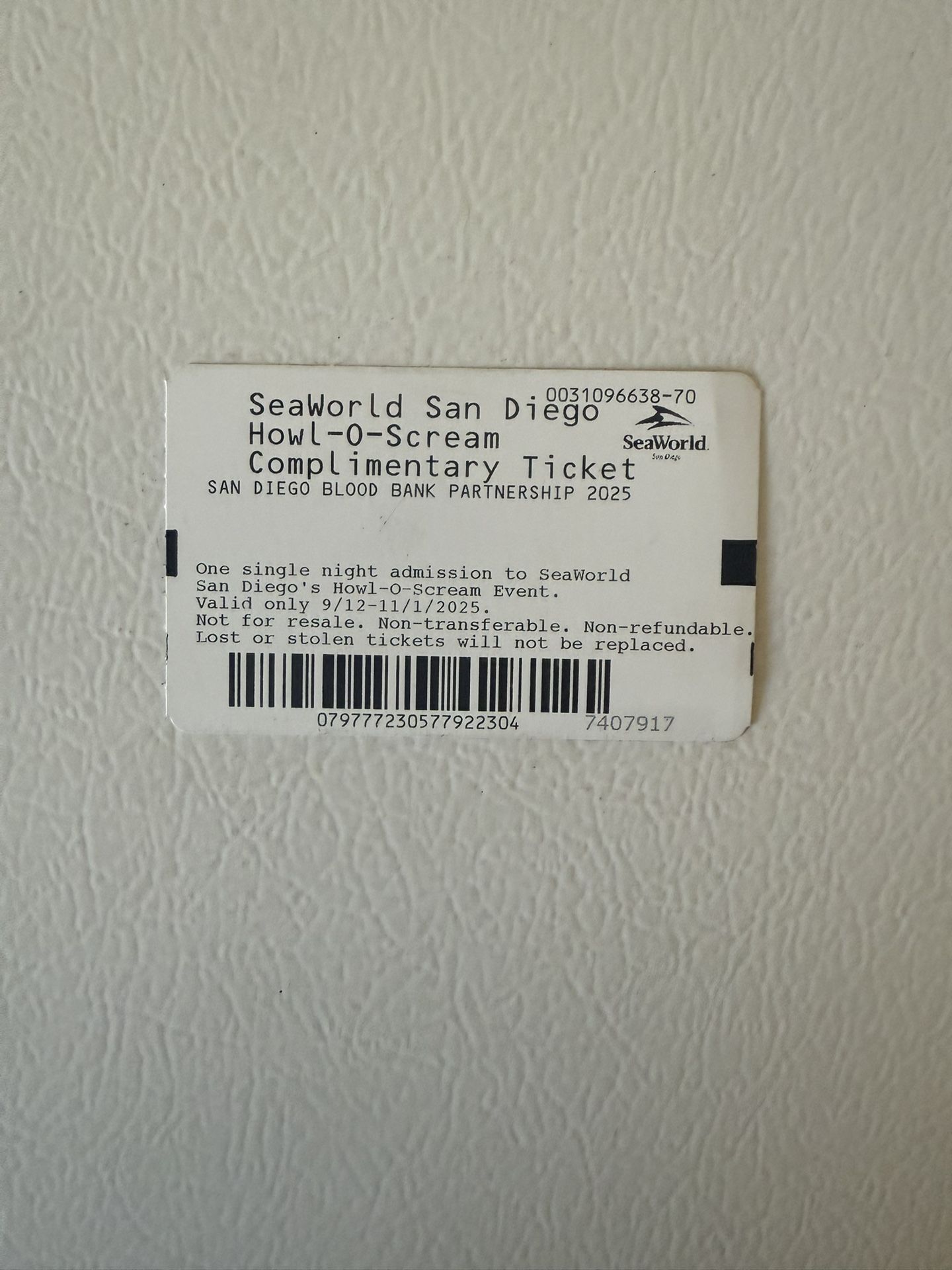 Sea World Howl - O - Scream Ticket