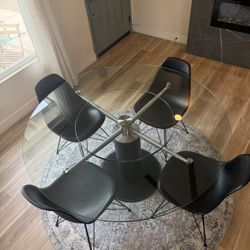 Glass Circle Dining Table w/ 4 chairs 