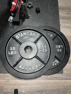 Standard Barbell 35 Lb Cast Iron Weight Plates 