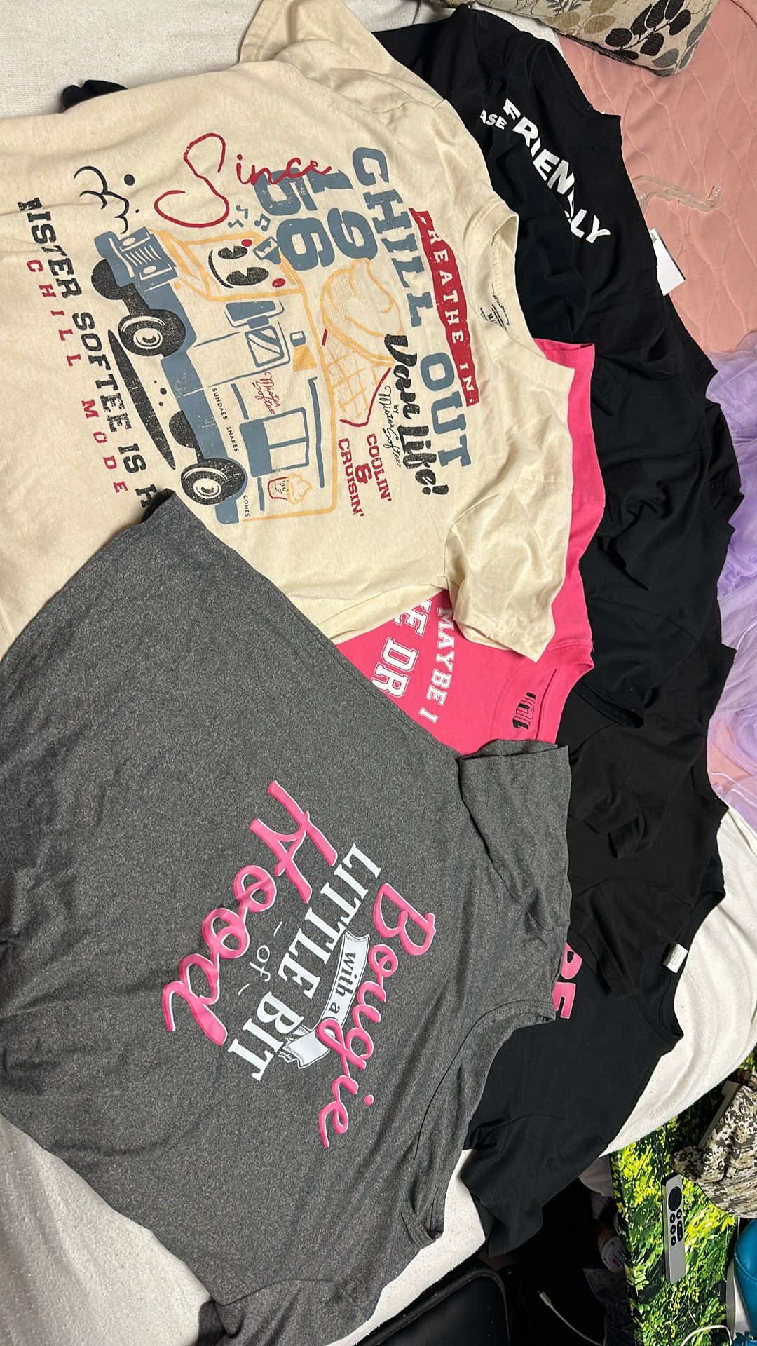 All shirt size large five bucks apiece