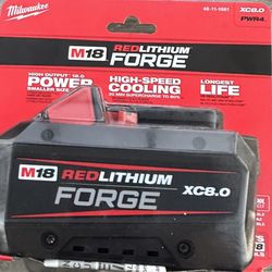New M18 Milwaukee Red Lithium Forge Xc8.0 Battery 