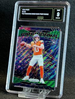 2024 Prizm 💥 Bo Nix 💥 Fireworks Green Wave Prizm Rookie GMA 9 Mint 💎 - Denver Broncos