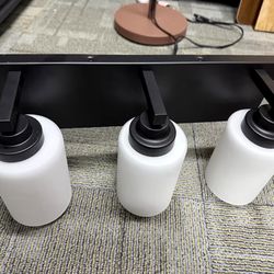 Matte Dark Gray Rustic Restroom Lighting Fixtures, 3-Light Bathroom Vanity Light Fixture Opaque Lampshade (Bulbs NOT Included)