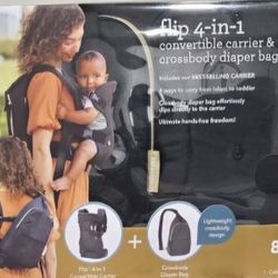 Infantino Flip 4-in-1 Convertible Carrier Crossbody Diaper Bag Set, 8-32lbs, Black, 2-Piece Set