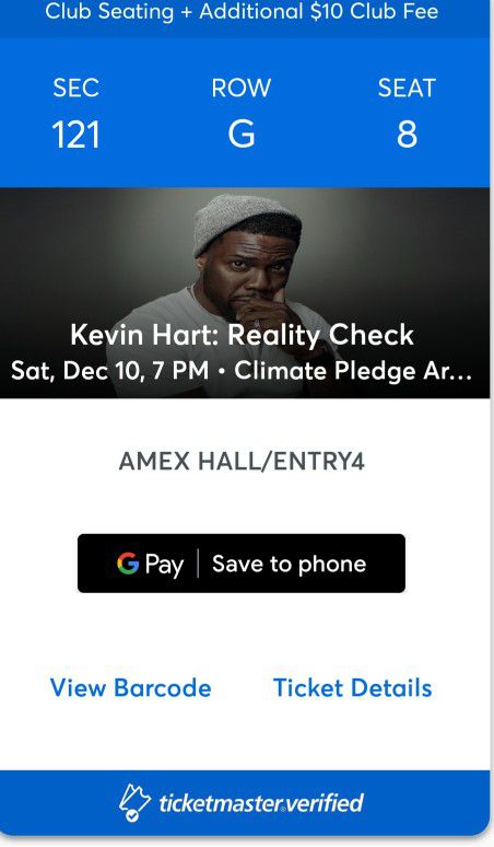 2 Kevin Hart Tickets Dec 10th Climate Pledge Arena 7pm