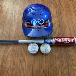 Tee Ball Bat, Helmet & 2 New Balls