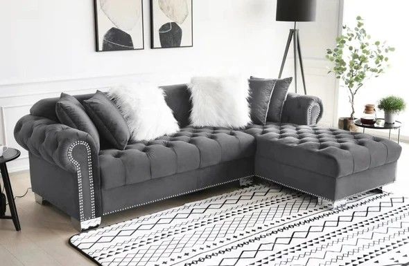 SAME DAY DELIVERY🚚BRAND NEW GRAY VELVET RAF SECTIONAL SOFA, COUCH ☆ 39 DOWN PAYMENT.