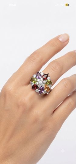 Multicolor Gemstone Cluster Cocktail Ring