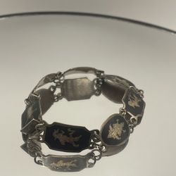Siam sterling silver nielloware panel link bracelet