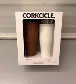 NIB Corkcicle 2-Pack Leakproof Hydration Set - Walnut Wood & Cream
