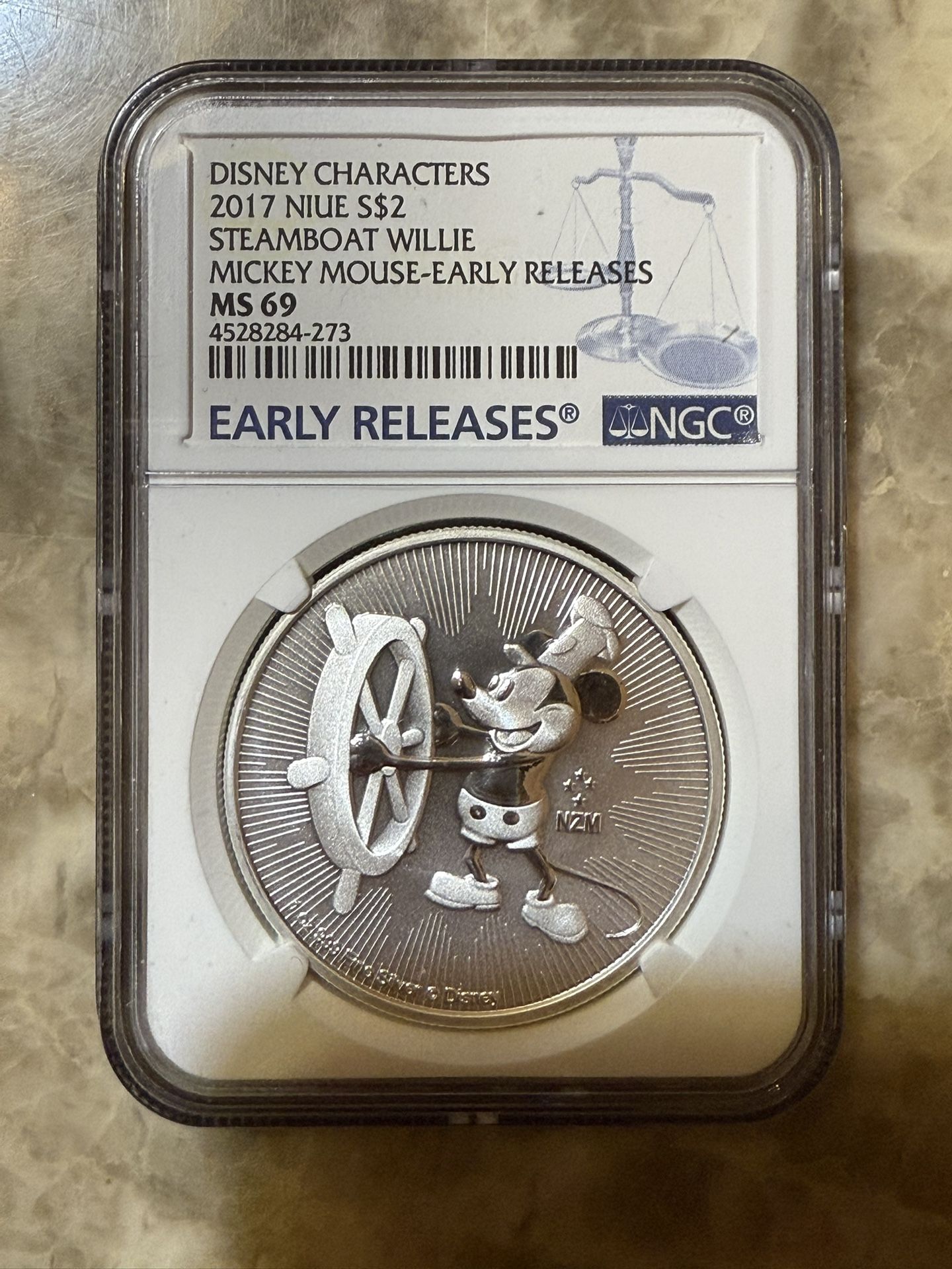 2017 NGC MS69 Mickey Mouse Steamboat 1oz Silver Coin
