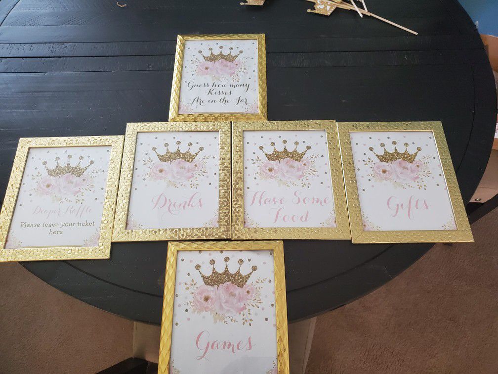 Princess Baby Shower Signs  Pink Gold White