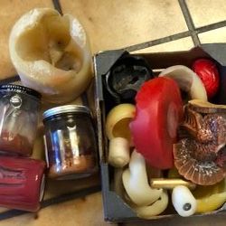 Box of wax and jars 