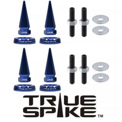 4 TRUE SPIKE SPIKED LICENSE PLATE FRAME BEAUTY WASHERS BOLTS HARDWARE KIT IN BLUE