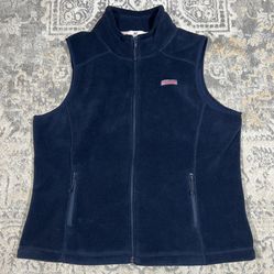 Vineyard Vines Fleece Navy Blue Zip Pockets Full Zip Vest Women's Size XL  