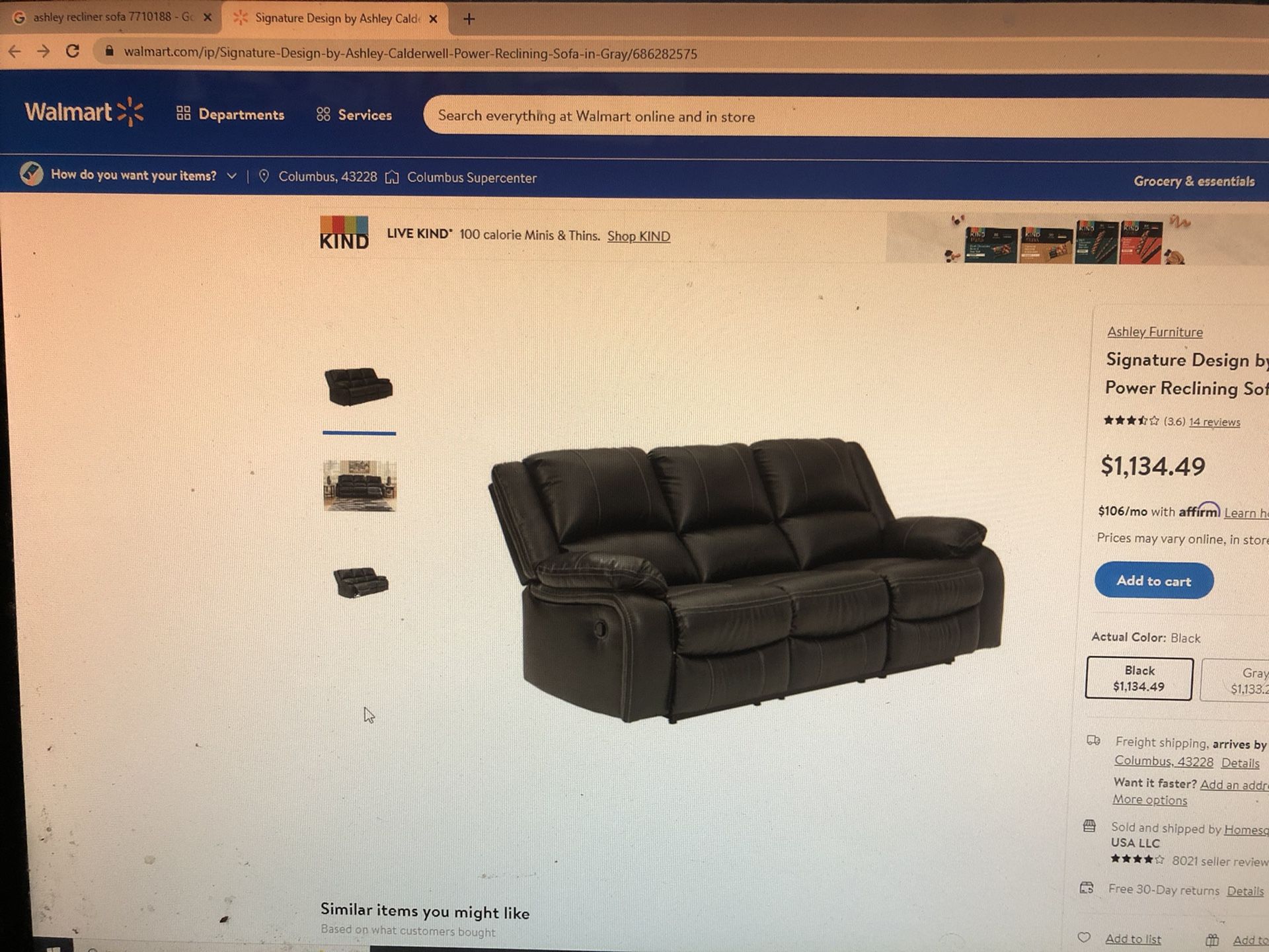 Brand New Sofa Recliner By Ashley Color Black Still In The Shipping Bic
