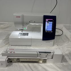 USED ONCE - LIKE NEW JANOME HORIZONTAL MEMORY CRAFT 9850 EMBROIDERY AND SEWING MACHINE