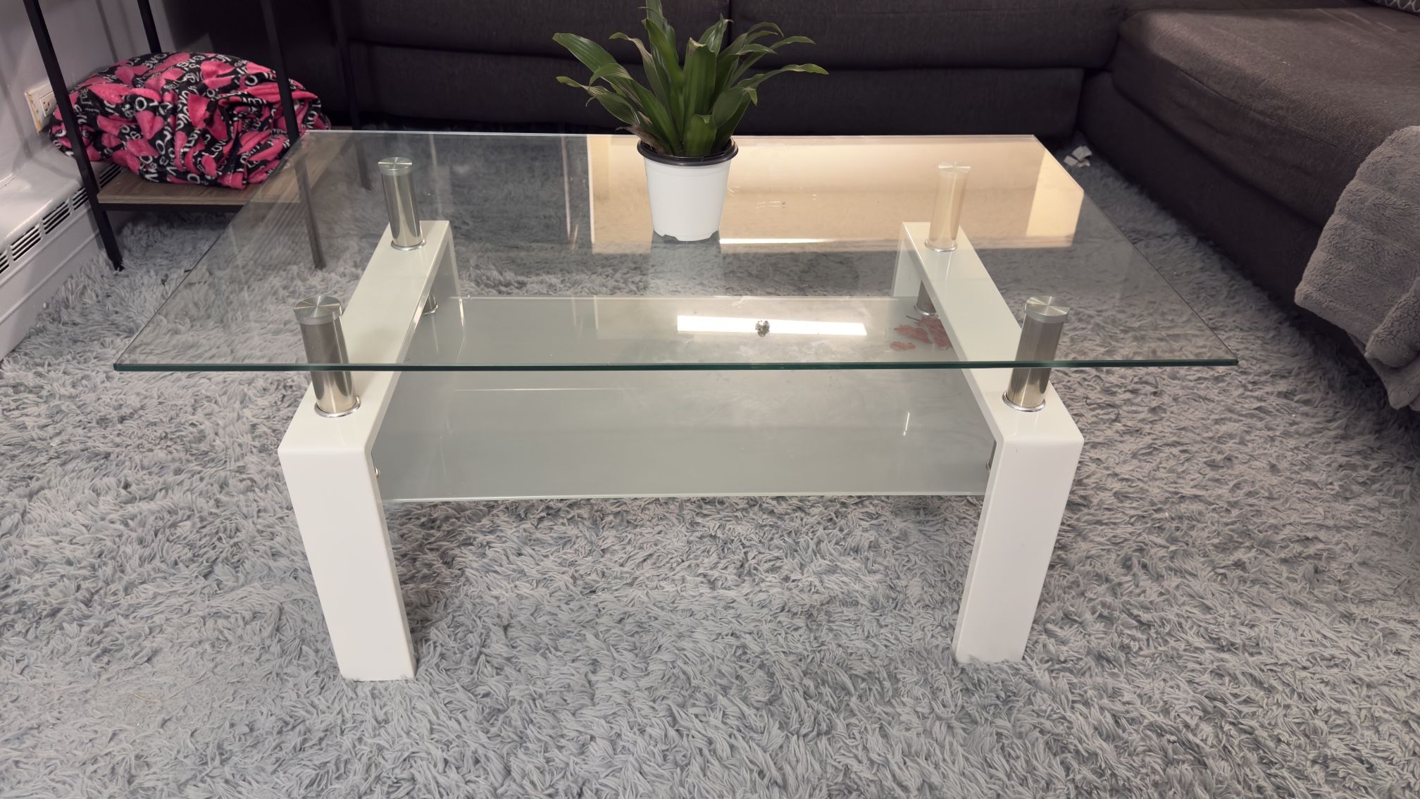 Glass Top Coffee Table - White Frame