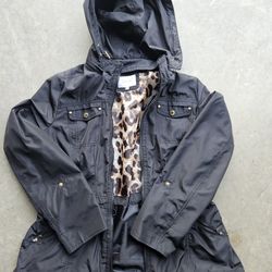 Laundry Shelli Segal Leopard Lined Jacket Womens Large Black Hooded