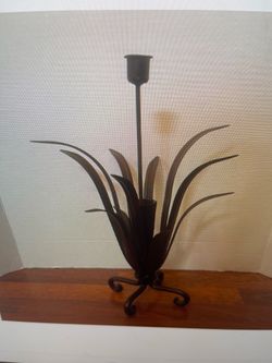 Brown Blades of Wheat Grass Candle Holder Iron. 14” Tall
