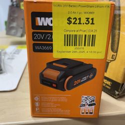 WORX 20V Battery PowerShare Lithium-ION 2.0 Ah 1 pc, 