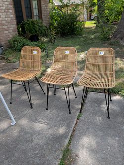 Rattan Dining Chairs with Metal Legs – Set of 3