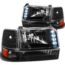 92-96 Ford Bronco & F-150, F-250, F-350 Black Housing With LED Headlights