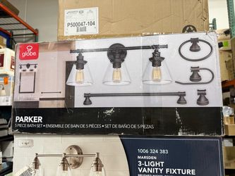 Globe Electric Parker 23 in. 3-Light Oil Rubbed Bronze Vanity Light with Clear Glass Vanity Light with Bathroom Accessory Set