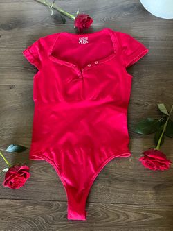 OQQ Red Short Sleeve Bodysuit