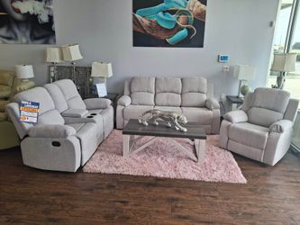 Memorial Day sale   3 - Piece White Linen Couch Living room sofa set