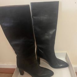 Ralph Lauren Black Leather Knee-High Boots 