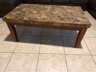 Marble Top Coffee Table with Wood Legs