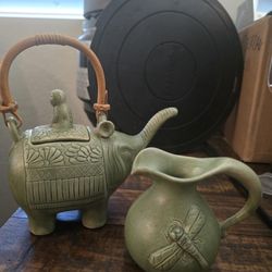 Elephant Tea Pot & Dragonfly Milk Container 