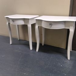 Pair Of Solid Wood White Vintage Side Tables  Or night Stands