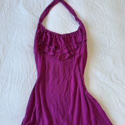 GUESS Magenta Halter Top with Ruffle Bust Detail – Women’s XS – Fitted Stretch Tank