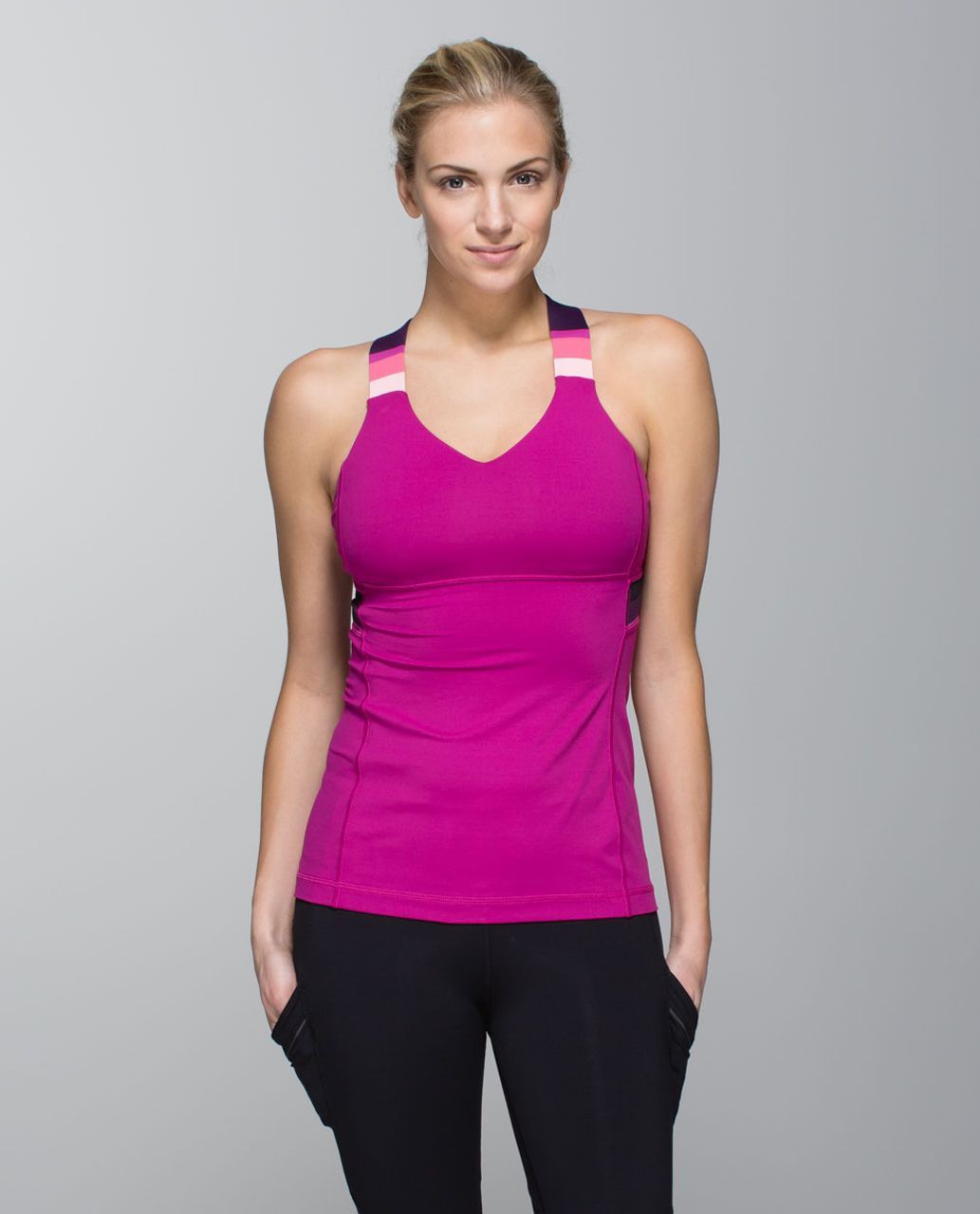 LULULEMON Raspberry Pink Purple Coral Stripe Push Ur Limits Workout Tank Top