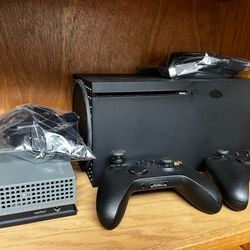 Xbox one series x (1 terabyte), two controllers , seagate hard drive (8 terabytes), games